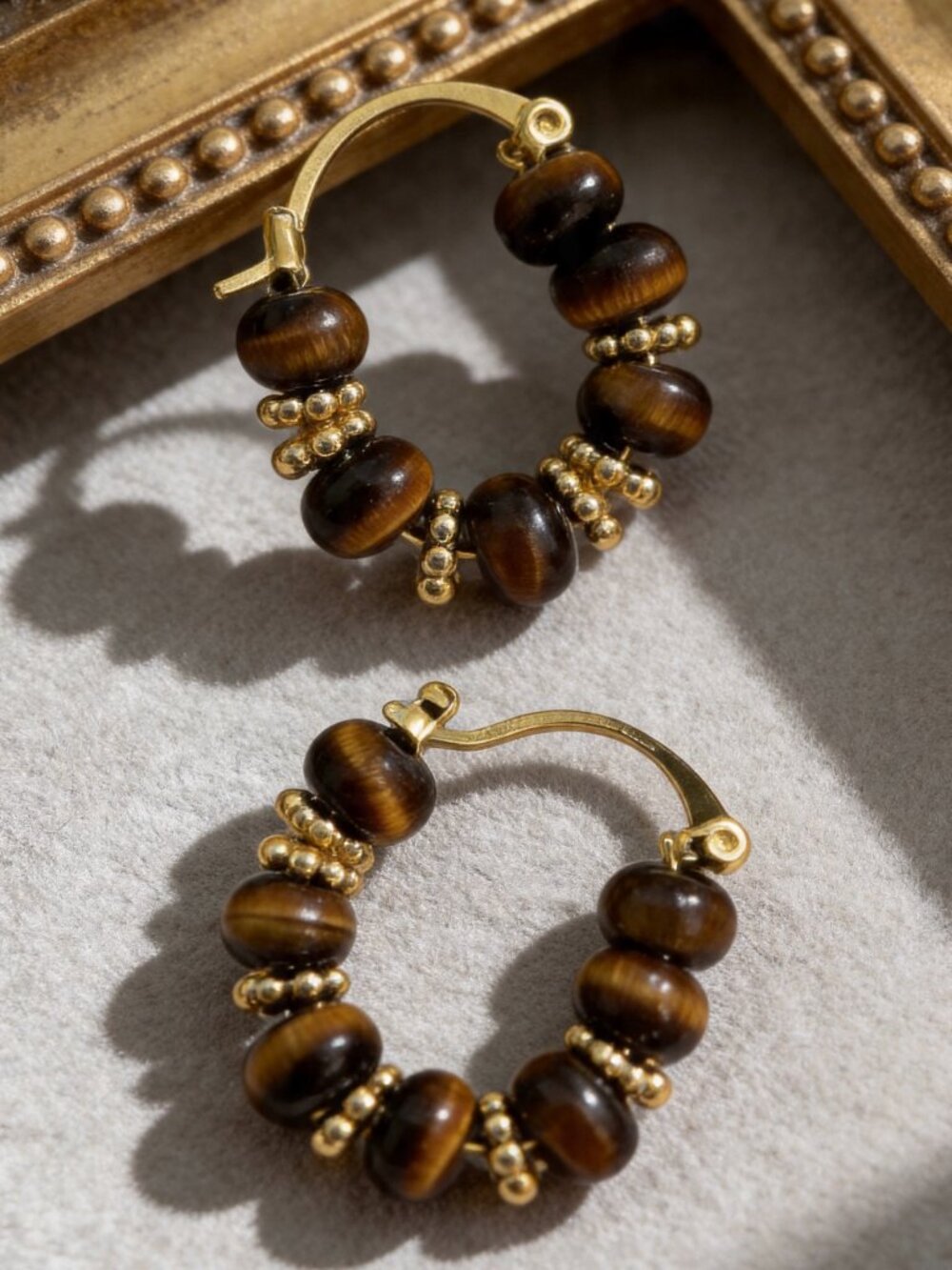 Tiger Eye Beaded Hoop Earrings